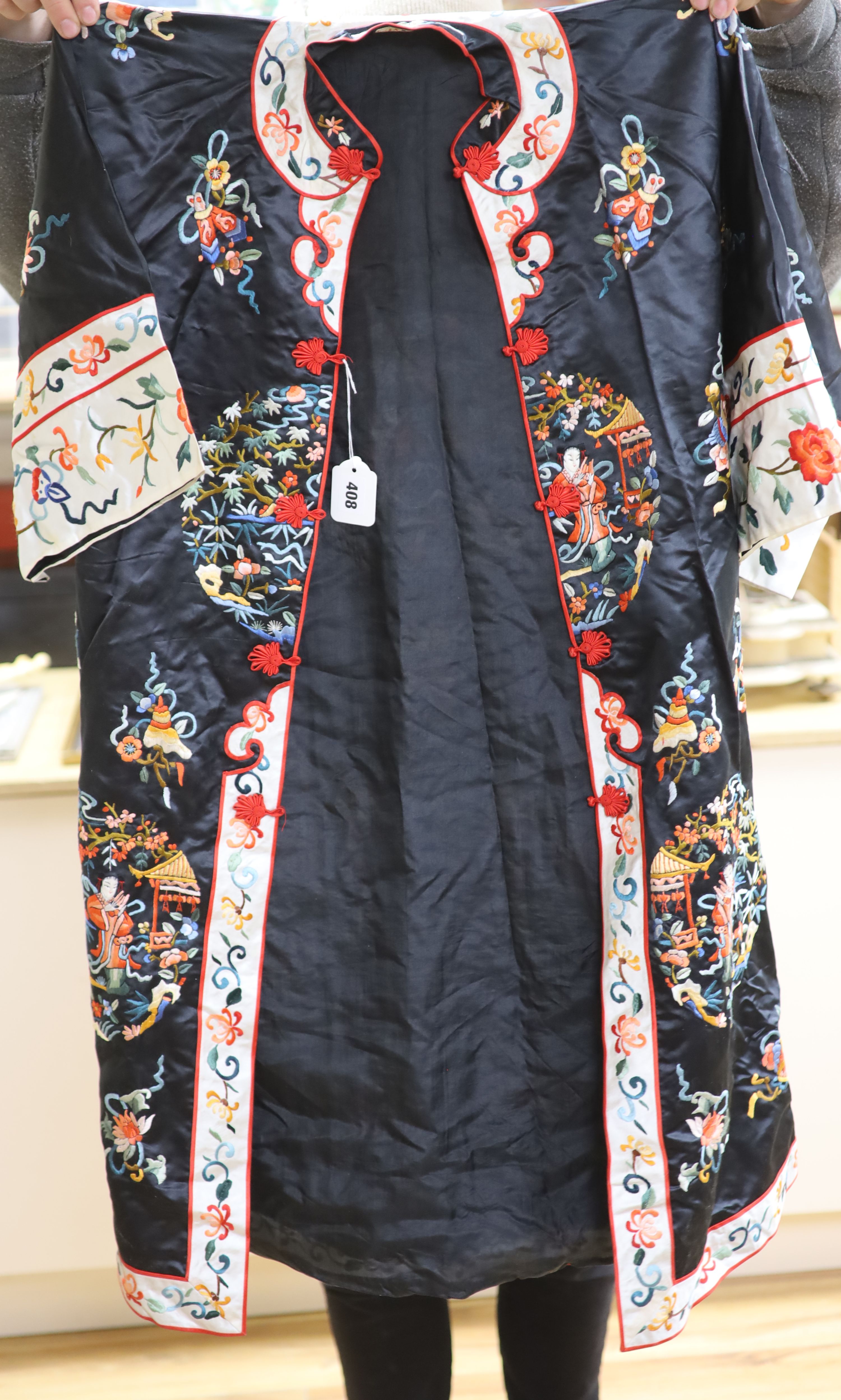 A Chinese silk robe and a waist coat